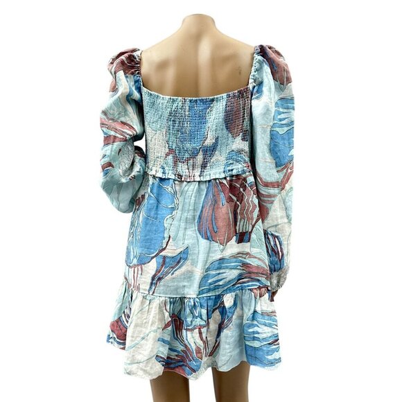 Wilfred Womens Tempest Smocked Floral Linen Mini Dress Floral‎ Long Sleeve XL - Picture 2 of 11